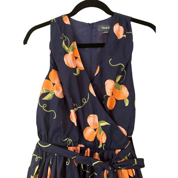 ModCloth Women's Soft Peach Print Instant Energy Faux-Wrap Dress Size 4 Blue NWT - Picture 4 of 9